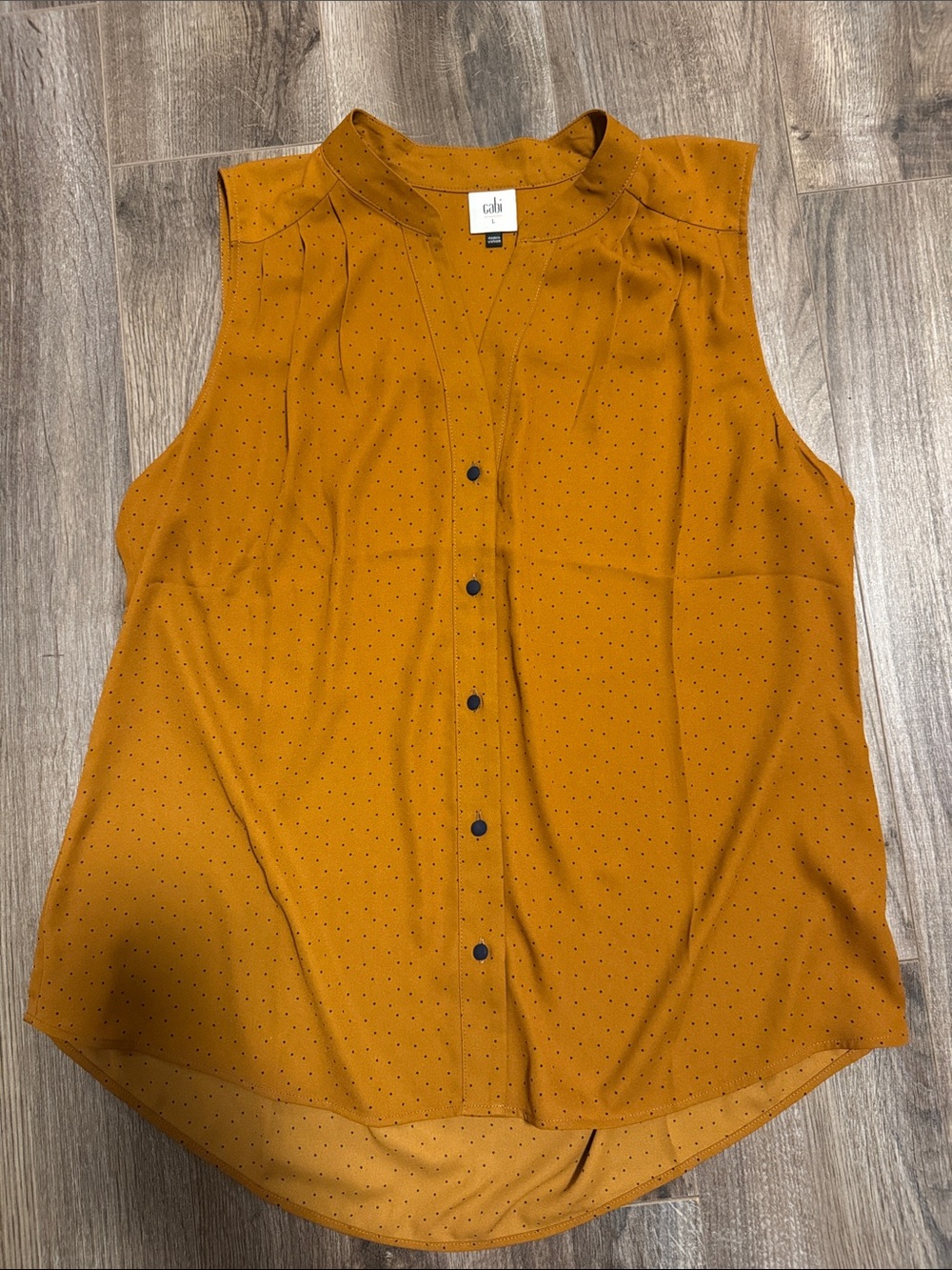 CAbi Mustard Dot Sleeveless Button Front Blouse NWOT